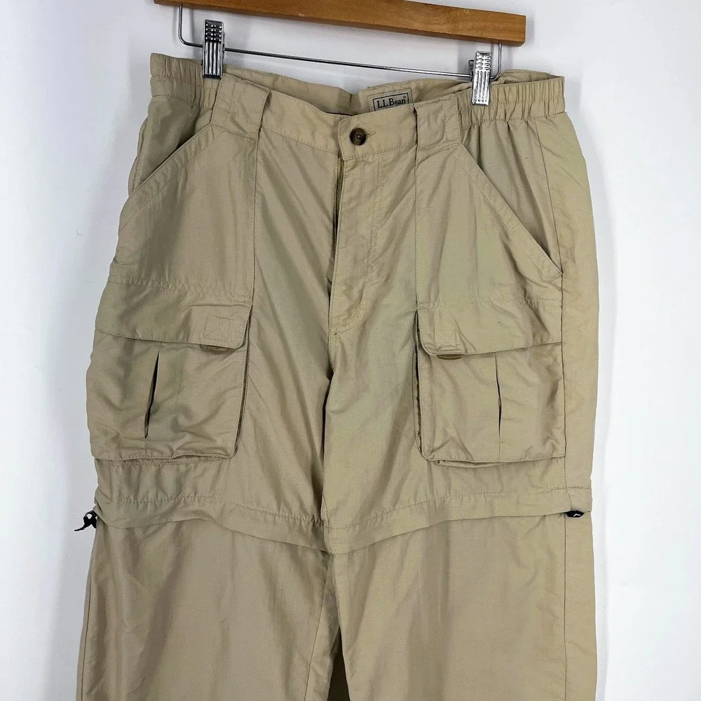LL Bean Mens Khaki Tan Convertible Zip Off Cargo Hiking Pants Outdoor Size 35 - Picture 4 of 14